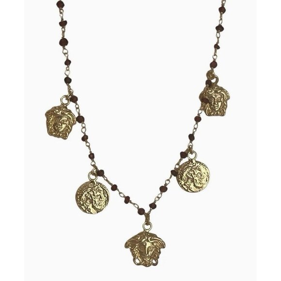 New TAGLIAMONTE 18K Gold plated Garnet Medusa Charm Necklace 18" -Made In Italy - Picture 5 of 9